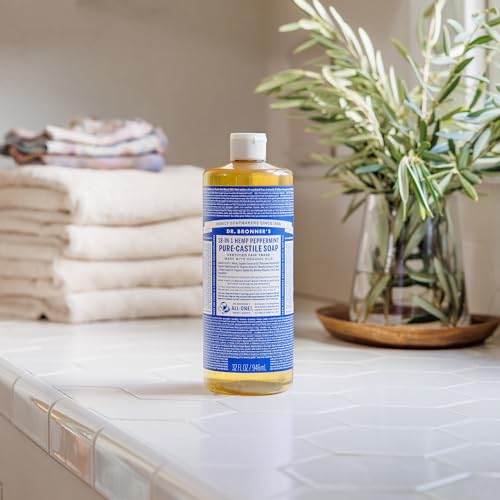 Dr. Bronner’s - Pure-Castile Liquid Soap (Peppermint, 25 ounce) - Made with Organic Oils, 18-in-1 Uses: Face, Body, Hair, Laundry, Pets and Dishes, Concentrated, Vegan, Non-GMO (2-Pack)