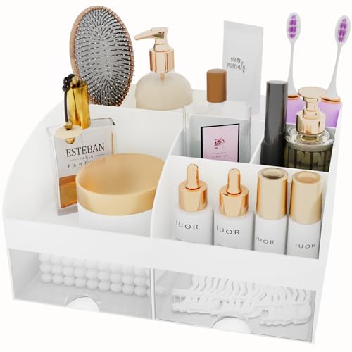 Makeup Organizer with Drawers - White Cosmetic Storage