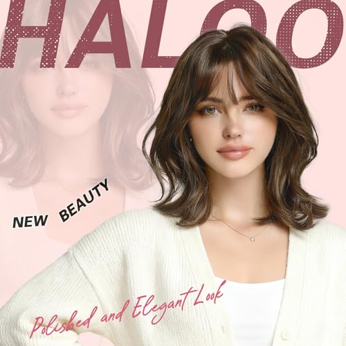 Haloo Brown Bob Wig with Bangs 14 Inch Shoulder Length