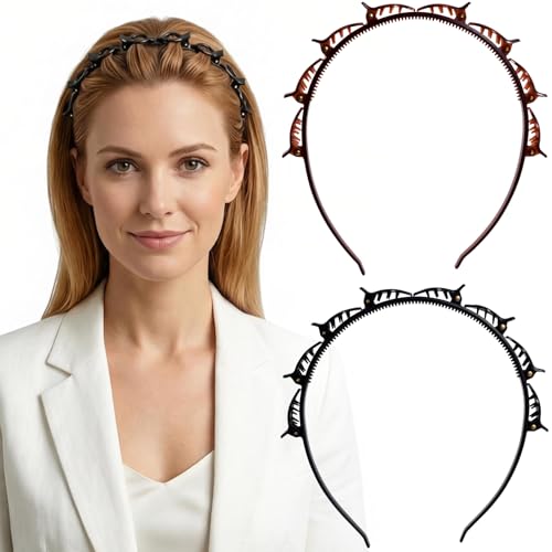 PAGOW 2-Pack Vintage 90s Headband Clips for Women - Black & Dark Brown