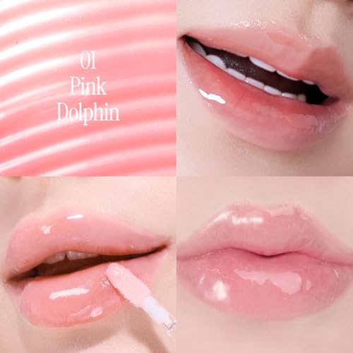 Crystal Dewy Lip Gloss | Lightweight & Non-Sticky | High-Shine & Long-Lasting | Hydrating Korean Lip Care Gloss | 0.17 oz. (01 PINK DOLPHIN)