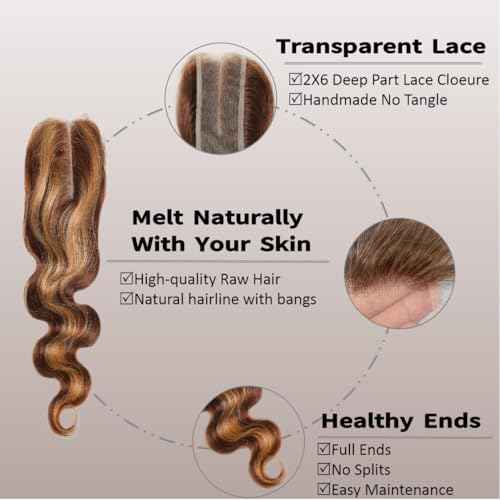 Highlight Body Wave Closure P4/27 Lace Frontal Pre Plucked 2x6 Body Wave Lace Frontal HD Transparent Deep Free Side Part Kim K With Baby Hair Natural Hairline 20 Inch
