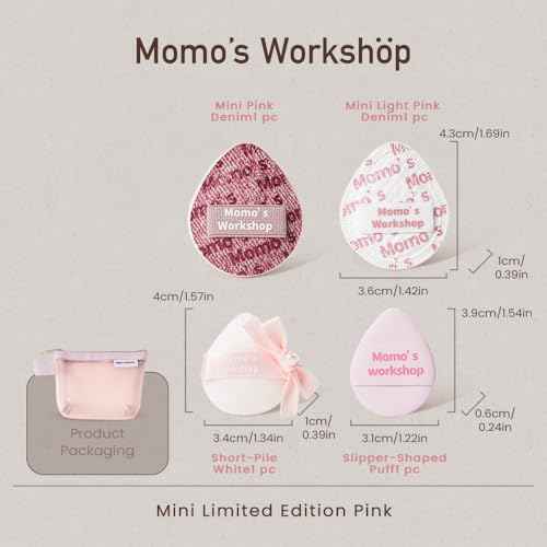 Mini Denim Makeup Sponge Set,Mini Makeup Blenders Sponge for Concealer/Blush/Highlighter, Perfect for Detail Work & Travel,4pcs Pink Mini Concealer Puffs with Travel Pouch