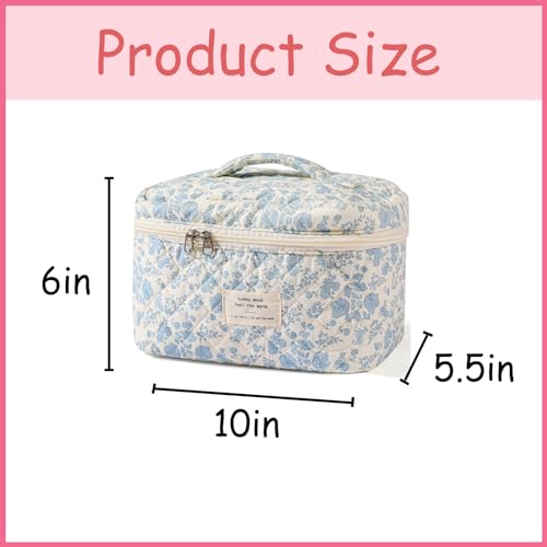 Large Travel Quilted Makeup Bag for Women, Floral Cotton