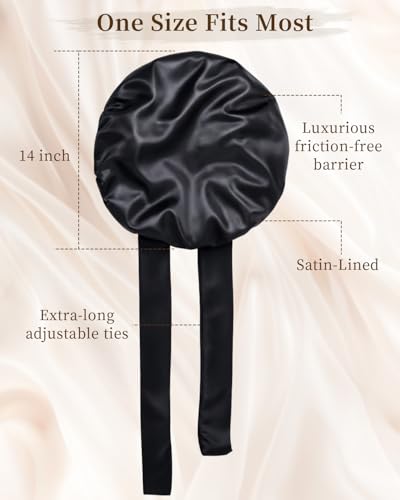 Silk Satin Bonnet for Women - Large Sleep Cap with Tie Band