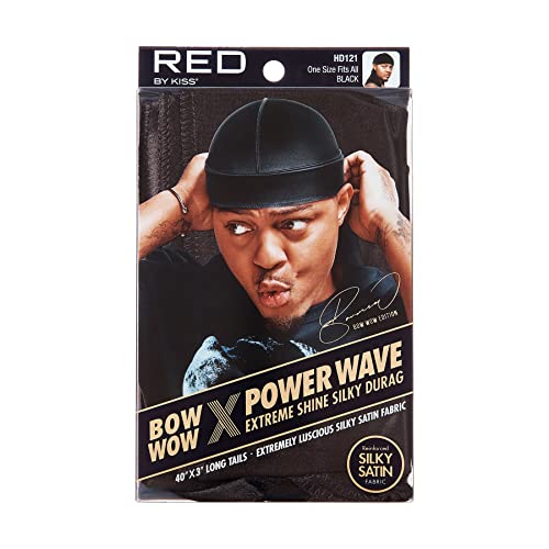 RED by Kiss Bow Wow Silky Durag - Long Tail Compression Doo Rag (Black)