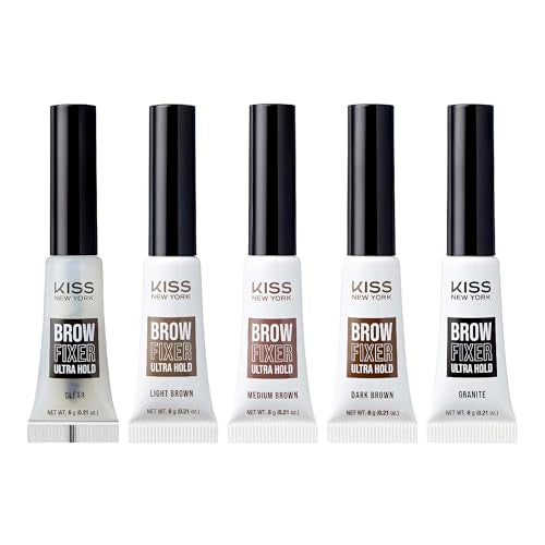 Kiss New York Professional Brow Fixer Glue - Extreme Hold for Sculpted, Transfer Proof, Non-Sticky Finish for Clean Makeup Look, All Day Control (Medium Brown)