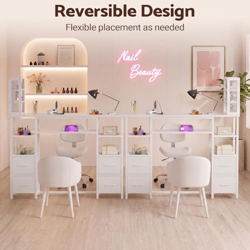 Oakvera Manicure Table with Double Tabletop & 3-Tier Storage