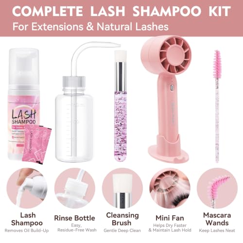 Pretty Memory Lash Shampoo Kit with Fan - Gentle Eyelash Cleaner & Extension Safe
