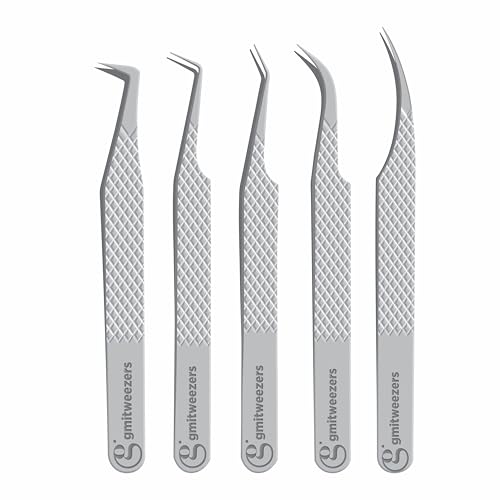 GMI Lash Tweezers - Set of 5 Eyelash Tweezers - Stainless Steel Eyelash Extension Tweezers - Multipurpose Lash Tweezers for Eyelash Extensions for Individual., T1122