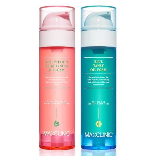MAXCLINIC [K-Beauty] Rose Vitamin + Blue Tansy Oil Foam Gift Set | Daily Face Wash Oil Based Cleanser to Foam | Korean Skin Care Oil Cleanser for Dry Sensitive Skin