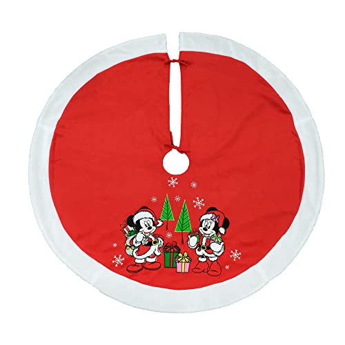 Ruz Mickey Mouse & Minnie Mouse Christmas Tree Skirt, 48", Indoor/Outdoor Tree Decorations and Holiday Home Decor, Red