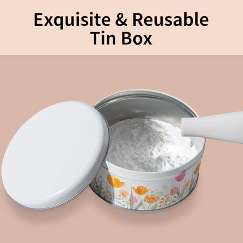 Large Body Powder Puff and Container Tin, 5.5¡± x 2.8¡± Powder Puff for Body Powder, Dusting Powder - Soft Powder Applicator Puff for Women, Reusable Empty Powder Container with Puff (White Puff & Case)