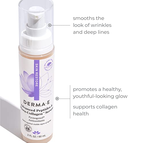 DERMA E Advanced Peptides and Vegan Flora-Collagen Serum – Double Action Collagen Face Cream with Peptide Complex – Intensely Hydrating Treatment for Lines, Wrinkles and Redness, 2 oz