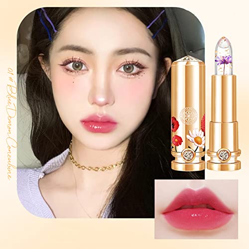 Mrettick Crystal Flower Jelly Lipstick Set,Magic Temperature Color Changing Lip Gloss PH Lipstick Color Changing Jelly Lipstick Waterproof Moisturizer Lip Balm (#1)