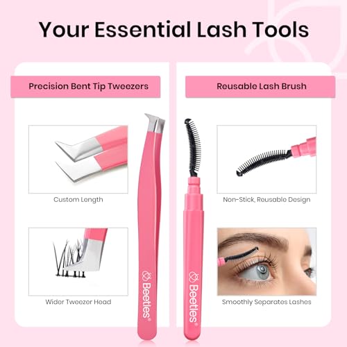 Beetles Lash Clusters Kit Natural Eyelash Clusters Kit 70pcs Individual Lash Extension Kit 10-14mm False Eyelash Extension Kit Lash Clear Adhesive, Brush and Tweezers DIY Lash Kit Sincerity KNS001
