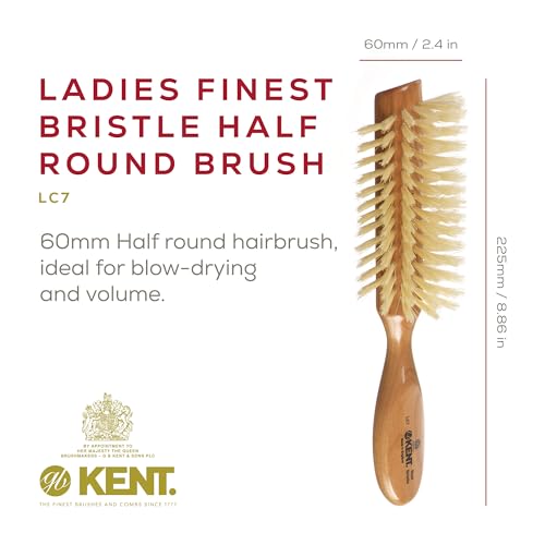 Kent LC7 Half Radial Hair Brushes for Women Curling Hair Brush Made of Cherrywood - White Natural Boar Bristle Hairbrush Adds Volume to Shoulder Length Hair - Salon Style Pure Wood Brush from Kent