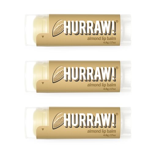 Hurraw! Almond Lip Balm, 3 Pack: Organic, Certified Vegan, Cruelty and Gluten Free. Non-GMO, 100% Natural Ingredients. Bee, Shea, Soy and Palm Free. Made in USA