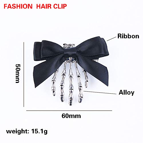 Skeleton Claw Hair Clip Pins Skull Hand Bone Hairclips Ghost Claw Hairpins JHH50 (Black Bow)