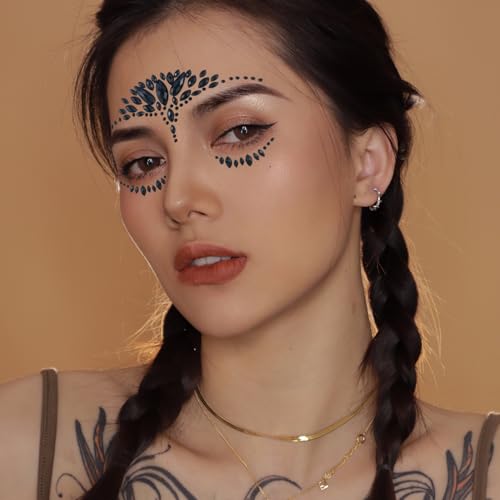 2 Packs Face Gems Jewels Black and Red for Halloween Festival Face Gems Tattoo Stickers Rhinestone Crystal Body Gems Stones for Women Party Costume Makeup