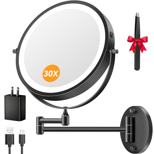 Auxmir 9" Lighted Magnifying Makeup Mirror 1X/30X Dual-Sided
