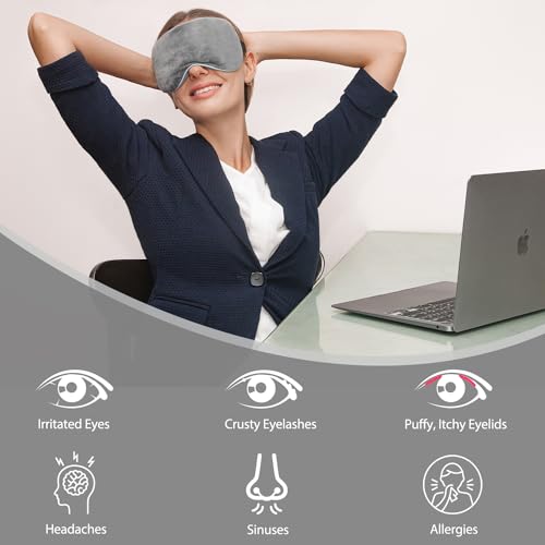 Heated Eye Mask, Reusable and Detachable Microwave Warm Eye Compress Mask for Eye Irritation, Dry Eye, Itchy Eyes etc. (Gray-Flaxseed)