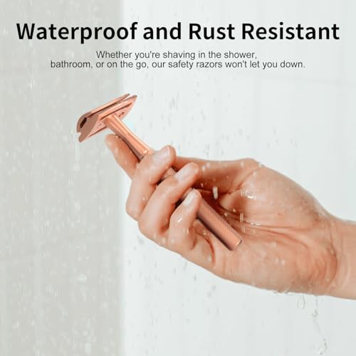 Safety Razor for Women, Reusable Metal Razor, with 10 Double Edge Blades, Smooth Close Gentle Shave, Plastic Free, Rose Gold