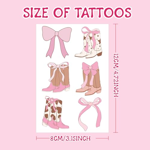 Cowgirl Boots and Bows Temporary Tattoos - 12 Sheet Party Favors