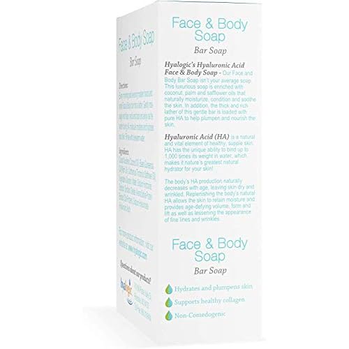 Hyalogic Face & Body Cleansing Bar Soap 4oz (Pack of 2) Hydrating Hyaluronic Acid Cleanser - Fragrance Free, Non-Irritating, Vegan Friendly HA