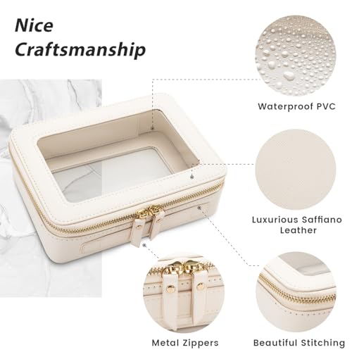 Aveniee Clear Makeup Bag Organizer,Large Travel Toiletry Bag for Women, Waterproof Cosmetic Pouch with Zippers,Car Organizers and Storage Case for Accessories,White