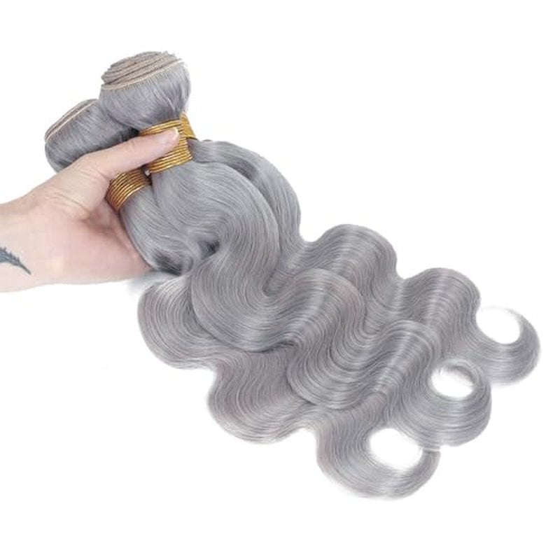 Silver Grey Body Wave Human Hair 3 Bundles 30 32 34 Inch