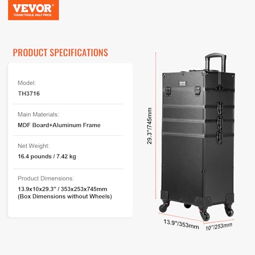 VEVOR 5-in-1 Professional Makeup Train Case Organizer for Women & Girls