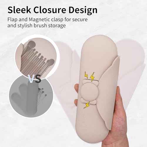 Silicone Makeup Brush Holder with Cleaning Pad - Travel Brush Organizer Case, Magnetic Closure Waterproof Cosmetic Bag for Easy Storage & On-the-Go Cleaning (9.05 Inch)