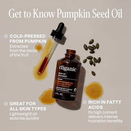 Cliganic Organic Pumpkin Seed Oil, 100% Pure - For Face & Hair | Natural Cold Pressed Unrefined (Packaging May Vary)