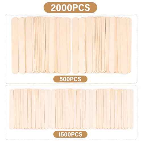 2 Style 2000 Pcs Wax Sticks for Hair Removal Splinter-Free Wooden Waxing Sticks Large Wax Applicator Sticks Wax Stick for Body and Face, Craft Sticks,Popsicle Sticks, 6-Inch & 4.5-Inch