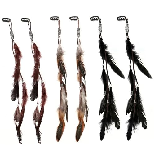 6Pcs Clip In Feather Hair Extensions with Comb - Boho