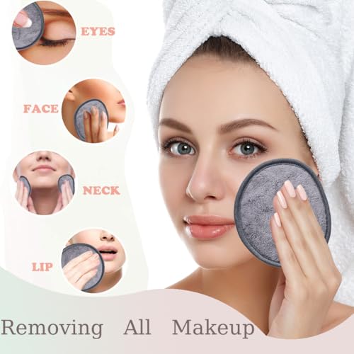Large Reusable Makeup Remover Pads for Face, Soft Microfiber Makeup Remover Cloths Washable, Premiun 5 INCH Face Cleaning Pad with Laundry Bag, 12 Pack Grey