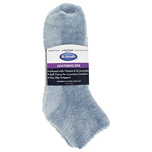 Dr. Scholl's Womens Low Cut Soothing Spa - Lavender & Vitamin E Infused 2 3 Pair Packs Bottom Grippers Sock, Blue/Gray, 4-10 US