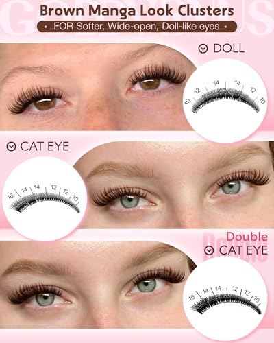 Goddvenus ZB-brown Natural Manga Lash Clusters - Wispy, Waterproof Eyelash Extensions