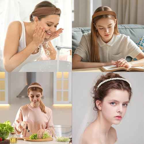 7 Pcs Headbands for Women Non Slip Headband Brown Knotted Headband for Women Pearl Headbands Different Fashion Headbands Hair Accessories
