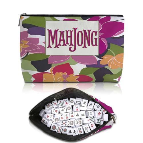 American Mahjong Tile Bag - Purple Floral, 13.3" Canvas Case