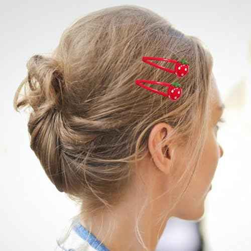 Strawberry Hair Clip - 4Pcs Red Metal Snap Fruit Hair Clips Hair Barrettes Cute Strawberry Hair Accessories for Girls Toddlers Kids and Teens Gifts