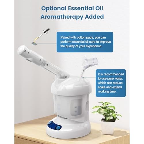 Tabletop Facial Steamer - Kingsteam Nano Ionic Face Steamer with 360¡Æ Rotating Arm, Moisturize, Remove Blackheads, Portable Facial Steamer for Home Facial Spa or Beauty Salon, White