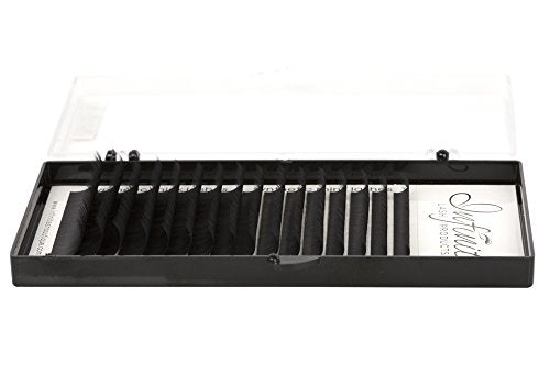 Mixed C-Curl Black Synthetic Mink Eyelash Extension Tray by Infinit | 16 Rows - Thickness: 0.15mm or 0.20mm X Lengths: 8mm~15mm | For Individual Lash Extensions ... (0.15)