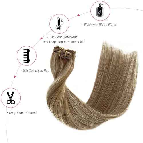 Clip in Hair Extensions Human Hair Light Blonde Mix Golden Blonde Highlights Real Human Hair Extension 12Inch 7pcs 70g Straight Silky Blonde Clip ins for Women