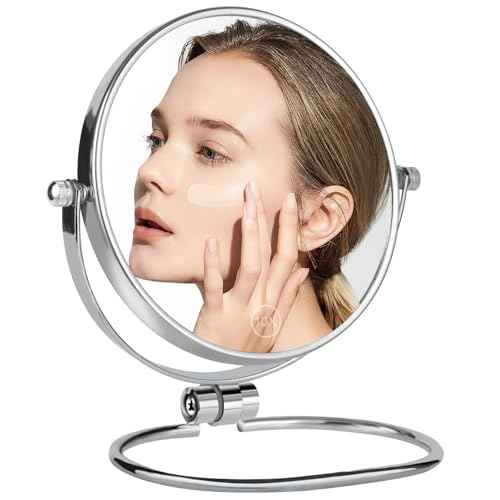 Travel Makeup Mirror, 6" Portable Folding Double-Sided Vanity Mirror, 10X Magnification, Handheld & Wall Hanging, Magnifying Shaving Mirror for Bathroom and Desktop Use, No Light