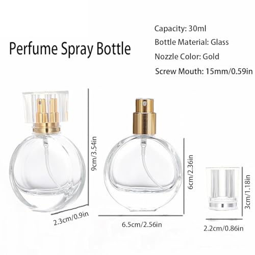 Oblate Clear Glass Perfume Bottles with Gold Sprayers - 3 Pack, 30ml