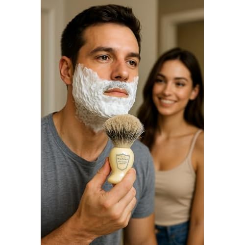 Parker 3-Band Pure Badger Bristle Shaving Brush ? Faux Ivory Handle, Classic Wet Shave Brush for Lathering Shaving Soaps & Creams with Bladed Razors