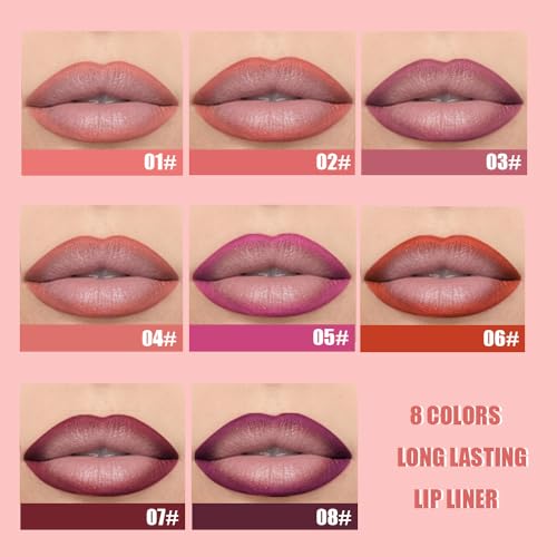 8-Piece Gel Lip Liner Set - Matte, Waterproof, 24HR Wear