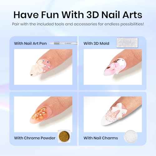 Beetles 3D Nail Art Brushes, Dual-ended Silicone Manicure Tool, Gold Chrome Nail Powder, 15mm Liner Brush, Dotting Tool with Flowers Bowknot Mold, Pearls, for 3D Manicure Design Carving Drawing Effect